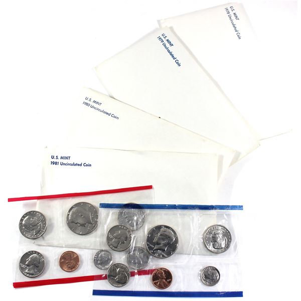 1978,1979, 1980 & 1981 USA P& D Uncirculated Mint set. Coins come in the original mint envelopes, en