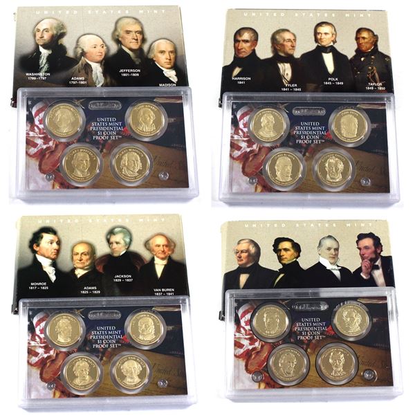 2007,2008,2009 & 2010 USA Presidential Dollar proof coin sets. 4 sets