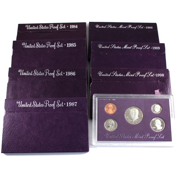 1984, 1985,1986,1987, 1988, 1989 & 1990 United States Proof set with original box . 7pcs