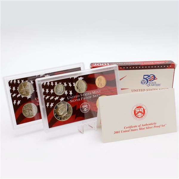 2001 United States mint 10-coin Silver Proof set with original box and COA