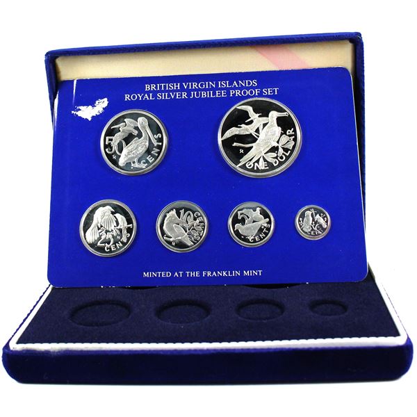 1977 British Virgin Islands Royal Silver Jubilee 6-coin Silver Proof set minted by the Franklin Mint