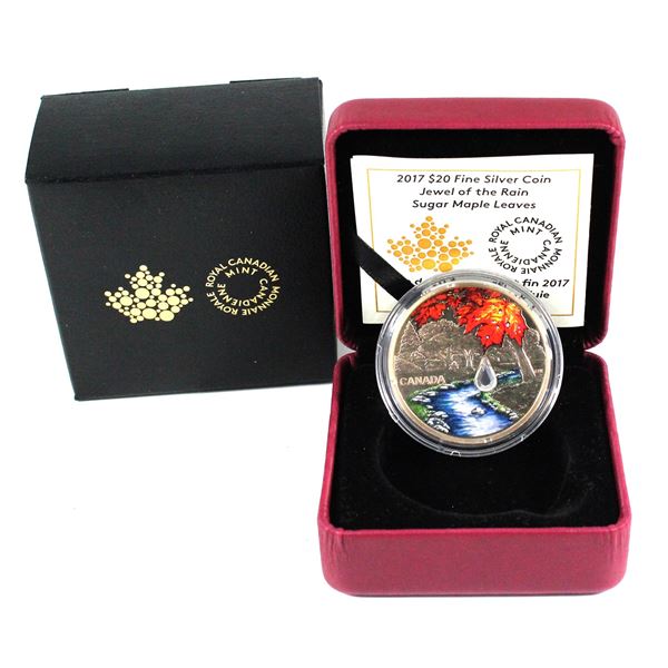 2017 Canada $20 Jewel of the Rain - Sugar Maple Leaves Fine Silver Coin.