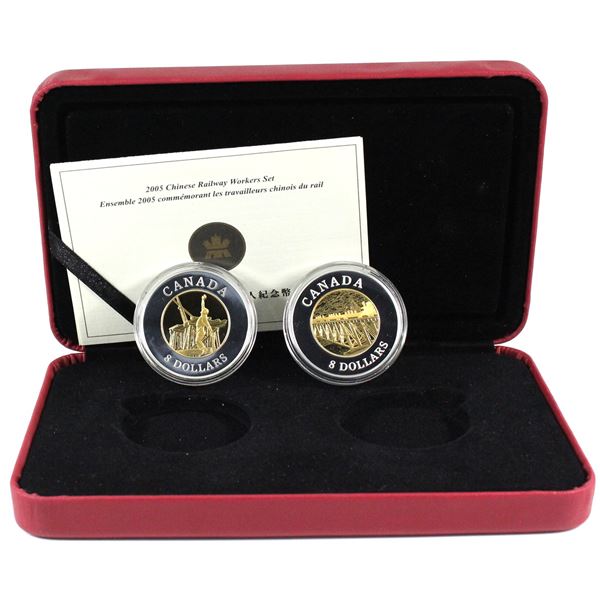 2005 Canada $8 Chinese Railway Workers Fine Silver 2-Coin Set (Missing sleeve). TAX Exempt