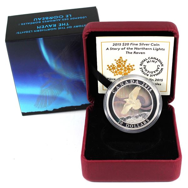 2015 Canada $20 A Story of the Northern Lights - The Raven Fine Silver Coin. TAX Exempt