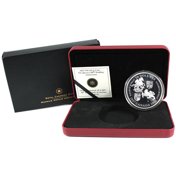 2007 Canada $50 The Queen's 60th Wedding Anniversary 5oz Fine Silver Coin. Mintage of only 4000! (TA