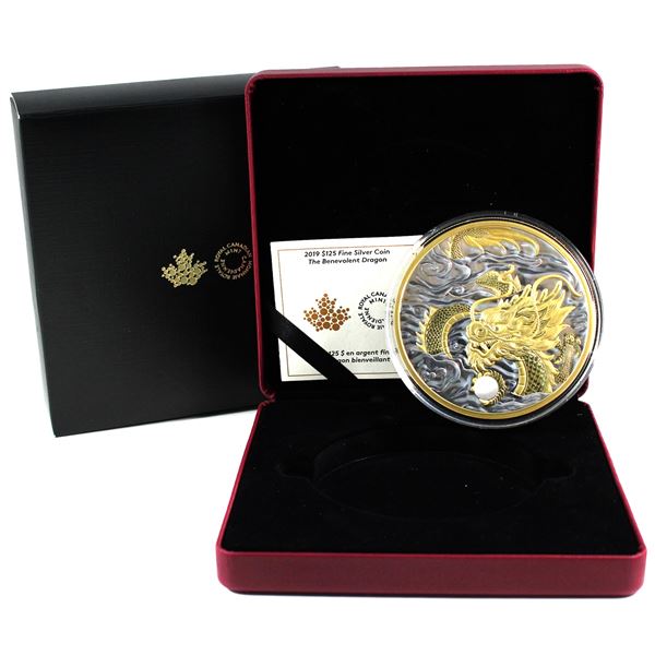 2019 Canada $125 The Benevolent Dragon Half Kilo Fine Silver Coin with Gold Plating. #086 of only 58