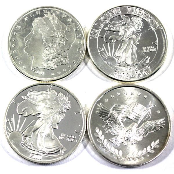 Lot of 1oz USA Themed .999 Fine Silver Rounds of Different Designs. 4pcs (TAX Exempt)