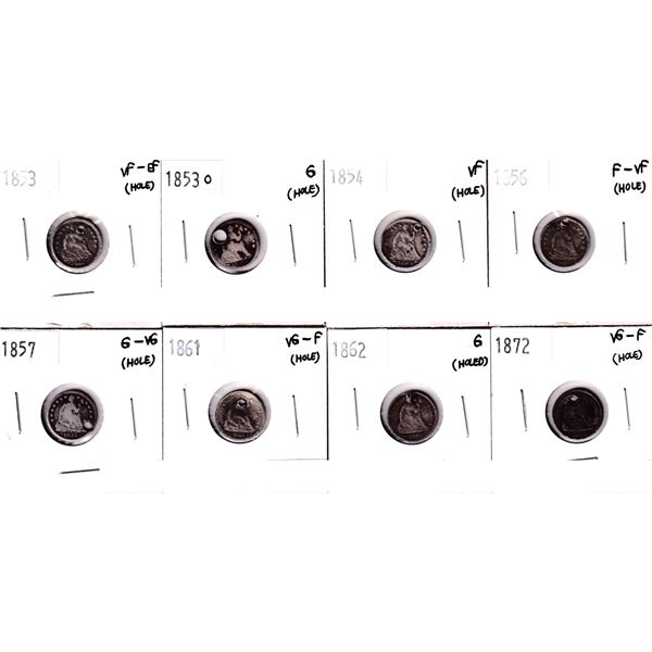 1853-1872 USA Half Dimes - 1853 VF-EF, 1853O Good, 1854 VF, 1856 F-VF, 1857 G-VG, 1861 VG-F, 1862 Go