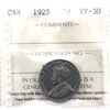 Image 1 : 1925 Canada 5-cent ICCS Certified VF-30. A nice mid grade example of this key date issue.