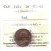 Image 1 : 1921 Canada 1-cent ICCS Certified MS-63 Red.