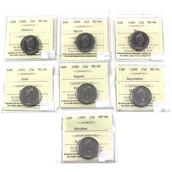 1999 Canada 25-cent ICCS Certified MS-64 - January, March, May, June, August, September & October. 7