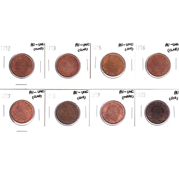 1912-1920 Canada Large cent AU-UNC ( impaired). 1912,1913,1915,1916,1917,1918,1919 & 1920 (Coins con