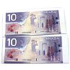 Image 1 : Pair of 2001 Canada $10 BC-63b FEM Knight-Dodge notes in UNC condition. 2pcs. Consecutive