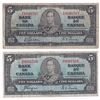 Image 1 : 1937 BC-23b & BC-23c Bank of Canada $5  notes. 2pcs