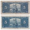 Image 2 : 1937 BC-23b & BC-23c Bank of Canada $5  notes. 2pcs