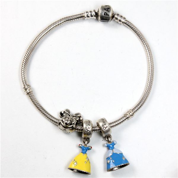 Pandora Signed Bracelet with Pandora Signed Disney-Themed Charms - Snow White Enameled Dress, Cinder