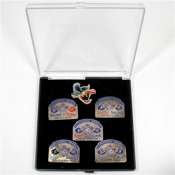 Unique Set of 1997 Toronto Blue Jays Inaugural Series Pins Featuring the Teams - Phillies, Braves, E