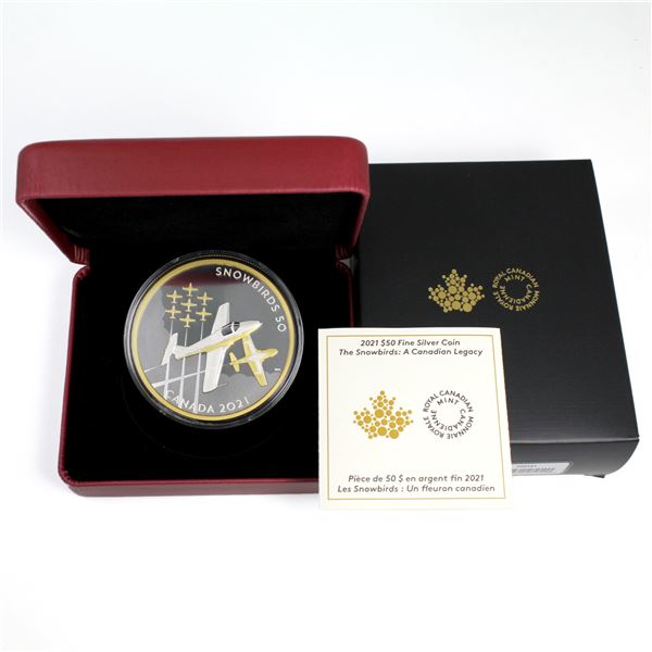 2021 Canada $50 The Snowbirds - A Canadian Legacy 5oz Gold Plated Fine Silver Coin. Mintage of only 