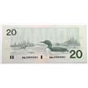 Image 1 : BC-58c 1991 Bank of Canada $20, "Unique Number"  Knight-Thiessen. S/N: AWJ9999991 A EF-AU note with 