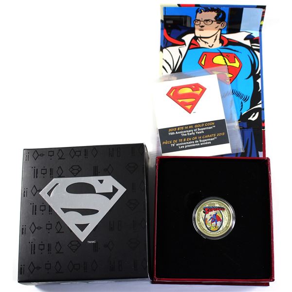 2013 Canada $75 Superman - The Early Years 14K Coloured Gold Coin. Mintage of only 2000!