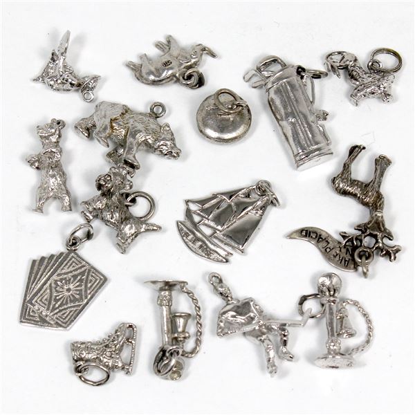 Group Lot of 15x Miscellaneous Sterling Silver Charms of All Different Designs. Total weight is 25 g
