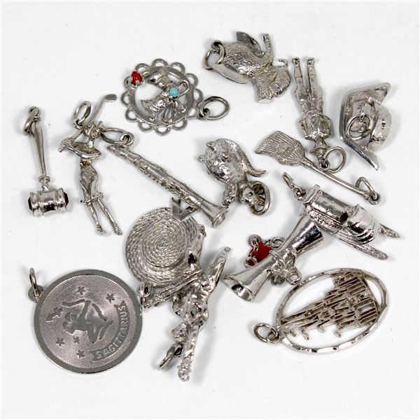 Group Lot of 15x Miscellaneous Sterling Silver Charms of All Different Designs. Total weight is 25 g