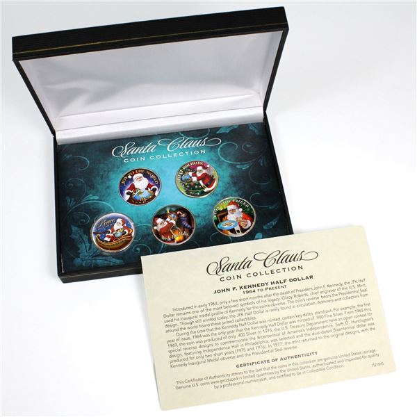 Santa Claus Coin Collection 5-coin Set with Various Scenes with Santa Painted Onto USA 50-cent Coins