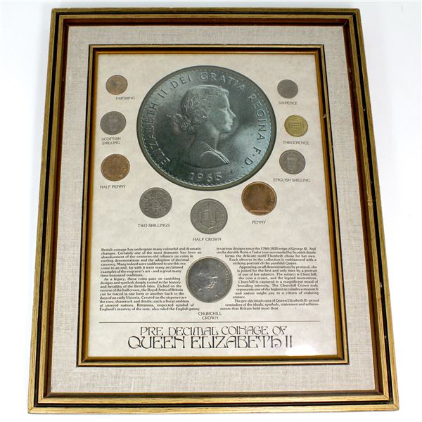 *Great Britain 'Pre Decimal Coinage of Queen Elizabeth II' 10-coin Set in Wooden frame. This set fea