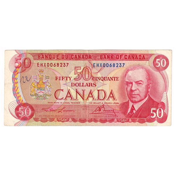 1975 Canada $50 BC-51aA-i EHX Lawson-Bouey Replacement in Fine to VF condition (writing)