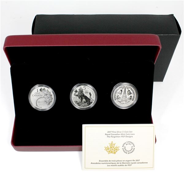 2017 Canada RCM Coin Lore - Forgotten 1927 Design 3-coin Fine Silver Set. Low mintage #0029/5500!!! 