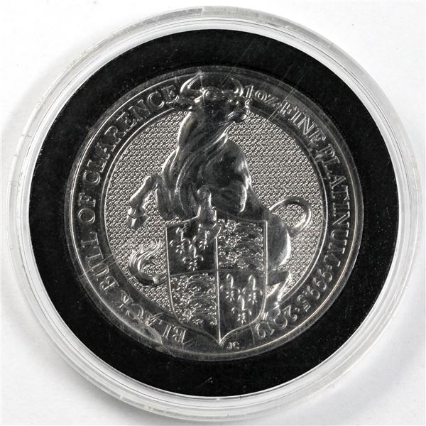 2019 Great Britain 100 Pounds 1oz Queen's Beasts - Black Bull of Clarence .9995 Fine Platinum Coin. 