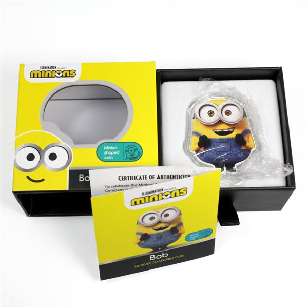 2021 Niue $2 1oz Minion Coin Series - Bob Coloured .999 Fine Silver Minion Shaped Coin. Mintage of o