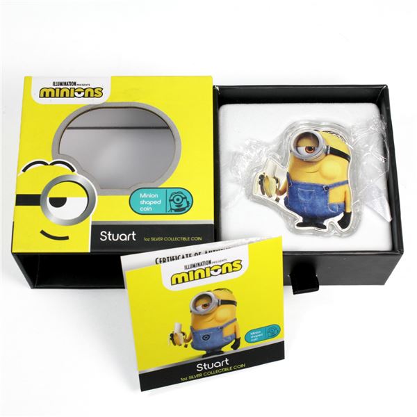 2021 Niue $2 1oz Minion Coin Series - Stuart Coloured .999 Fine Silver Minion Shaped Coin. Mintage o