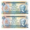 Image 2 : 2x 1979 Bank of Canada $5 Notes - BC-53a Lawson-Bouey. S/N: 30040872565 About AU & BC-53b Crow-Bouey