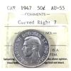Image 1 : 1947 curved right 7 50-cent ICCS Certified AU-55