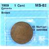 Image 1 : 1909 Canada 1-cent CCCS Certified MS-62 Brown