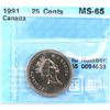 Image 1 : 1991 Canada 25-cent CCCS Certified MS-65
