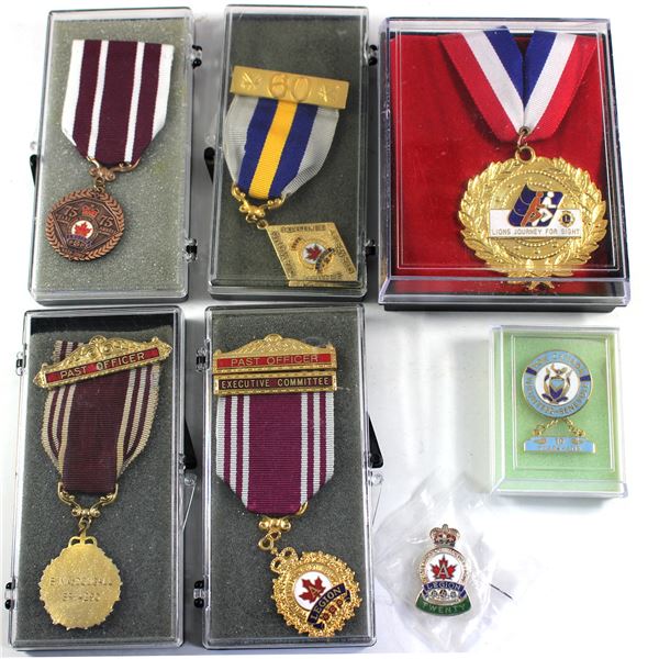Lot of 7x Royal Canadian Legion and Non-Military Medals and Pins. Includes Past Officer Executive Co