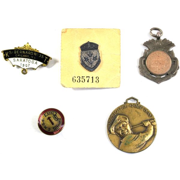 Lot of 5x Assorted Tokens. Including Chicago IL Street Sign Pin, National Golf Day Winning Medallion