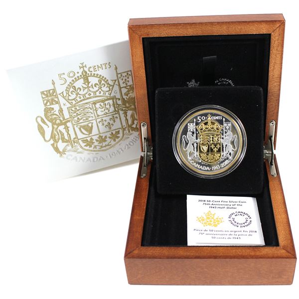 2018 Canada 50-cent 75th Anniversary of the 1943 Half Dollar (Tax Exempt) Minor marks on outer cardb