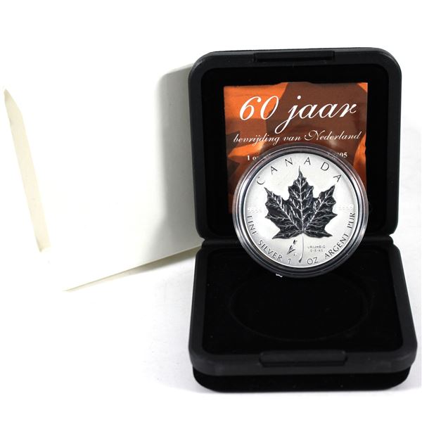 2005 Canada Privy Mark Tulip 1oz. Silver Maple Leaf (Tax Exempt) Scratch on reverse of coin.