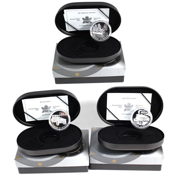Lot of 3x 2002 Canada $20 Transportation Coins. Includes The Grey-Dort car, The William D Lawrence S