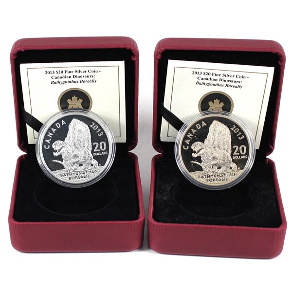 Lot of 2x 2013 $20 Dinosaurs of Canada - Bathygnathus Borealis (Tax Exempt). Includes clamshell case