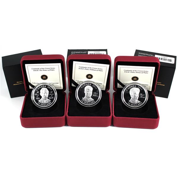 Lot of 3x 2011 Canada $15 Sterling Silver Ultra High Relief Royal Portraits. Including HRH Prince Wi