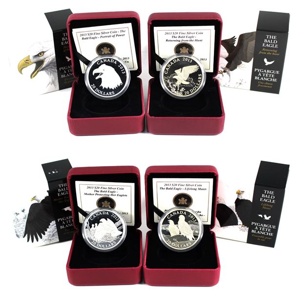 Lot of 4x 2013 Canada $20 The Bald Eagle Series. Includes all 4 unique designs: Portrait of Power, L