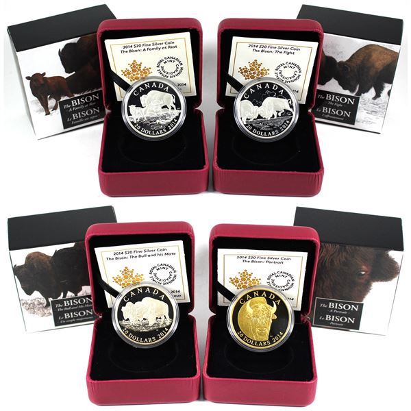 Lot of 4x 2013 Canada $20 The Bison Series. Includes all 4 unique designs: The Bull and His Mate, Th