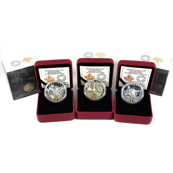 Lot of 3x 2015 & 2017 Canada $20 The Battlefront Series Fine Silver Coins. Includes 2015 Battle of N