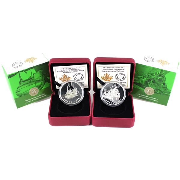 Lot of 2x 2015 $20 The Canadian Home Front Fine Silver Coins. Includes First Submarines During WWI a