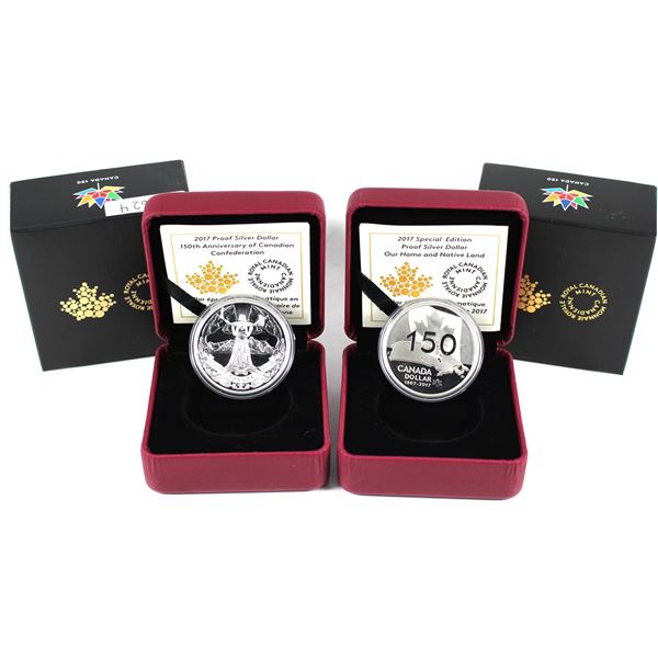 Lot of 2x 2017 Canada Proof Silver Dollars. Includes 150th Anniversary of Canadian Confederation, an