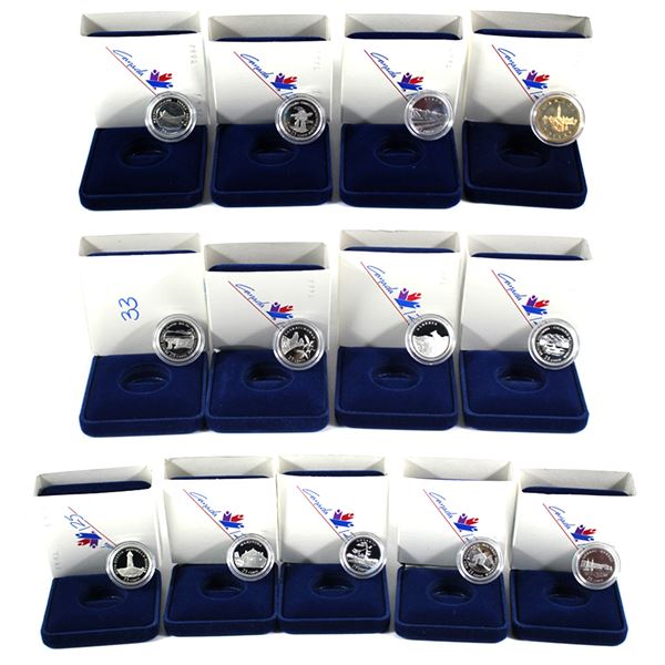 Lot of 13x 1992 Canada 25-Cents and $1 125th Anniversary of Confederation Sterling Silver Coin Set. 